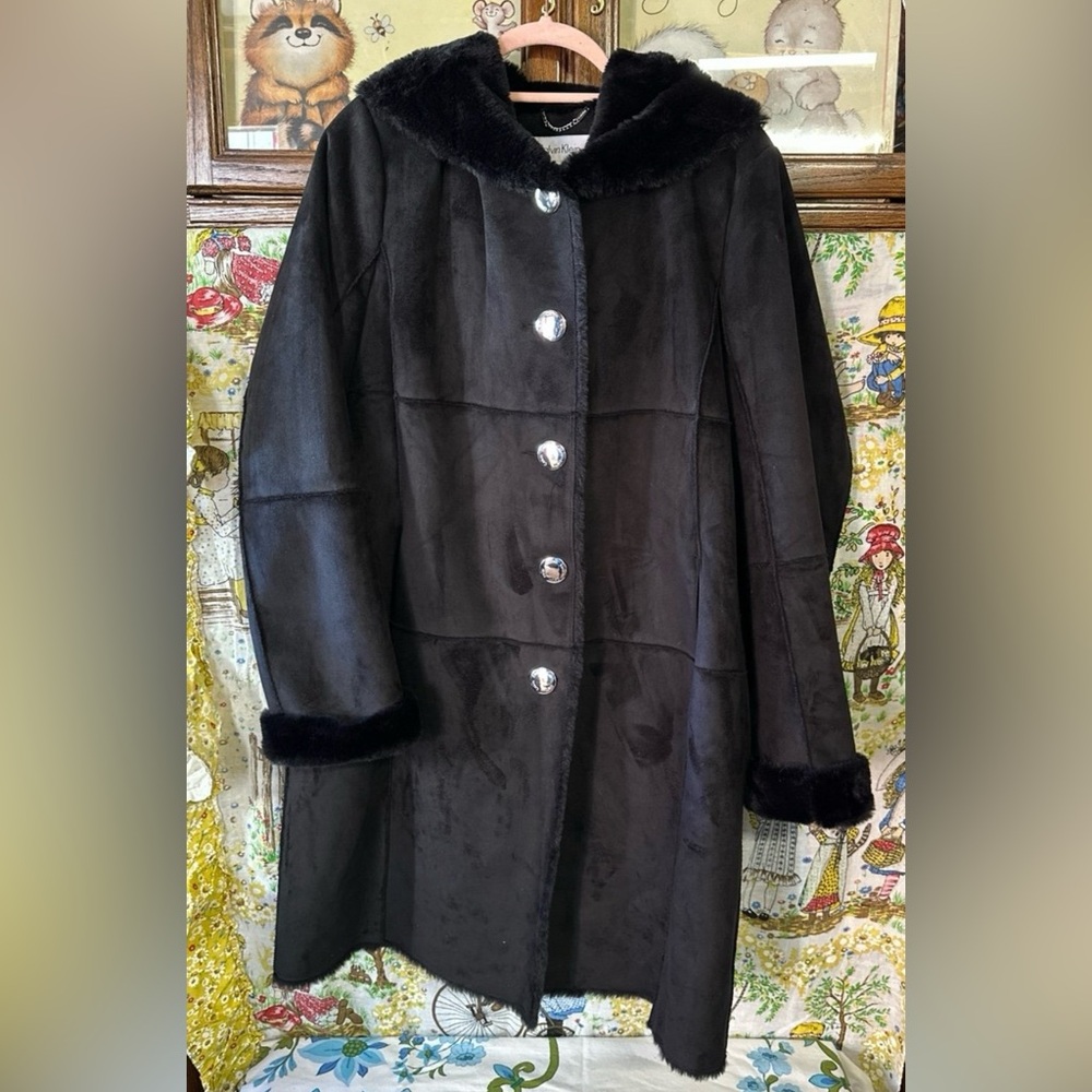 Woman’s Calvin Klein Faux Fur/Faux Suede Winter Coat XL EUC